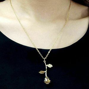 Delicate Rose Flower Pendant Necklace Gold Boho BFF Bridesmaid Women Girl